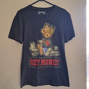 Ring of Fire Get Money Bear Graphic T-Shirt Mens Size Medium Gray